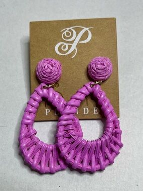 Plunder Pink Cutout Wooden Weave Drop Earrings